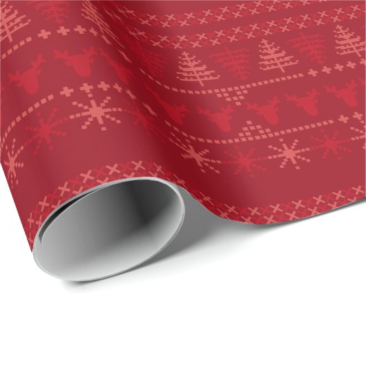 Red Nordic Fair Isle Christmas Wrapping Paper Cadeaupapier (Rol Hoek)