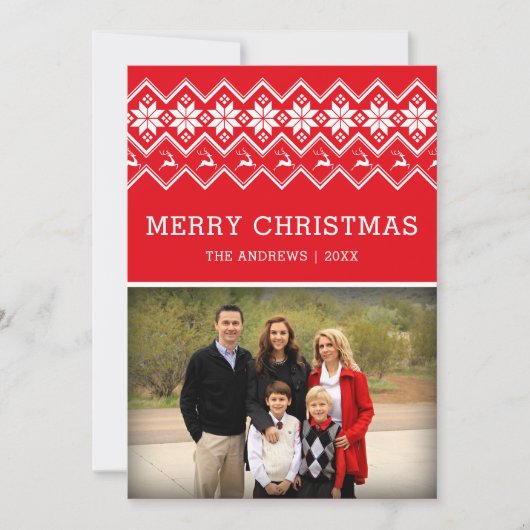 Red Nordic Pattern kerstfoto Feestdagenkaart (Voorkant)