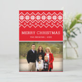 Red Nordic Pattern kerstfoto Feestdagenkaart (Staand voorkant)