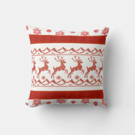 Red Nordic Reindeer Knit Pattern Christmas Pillow Kussen
