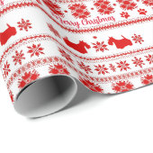 Red Nordic Scottish Terrier Dog Christmas Cadeaupapier (Rol Hoek)