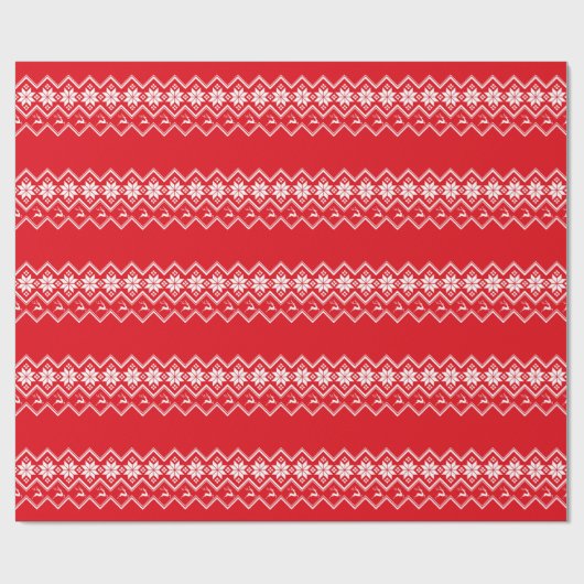 Red Nordic Snowflake en Reindeer | Oogzweefvliegtu Cadeaupapier (Vlak)