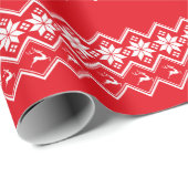 Red Nordic Snowflake en Reindeer | Oogzweefvliegtu Cadeaupapier (Rol Hoek)