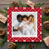 Red Nordic Snowflake Pattern Foto Feestdagenkaart