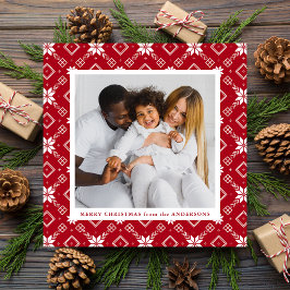 Red Nordic Snowflake Pattern Foto Feestdagenkaart