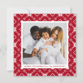 Red Nordic Snowflake Pattern Foto Feestdagenkaart (Voorkant)
