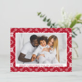 Red Nordic Snowflake Pattern Foto Feestdagenkaart (Staand voorkant)