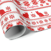 Red Nordic Snowflake Sitting Cat Christmas Cadeaupapier (Rol Hoek)