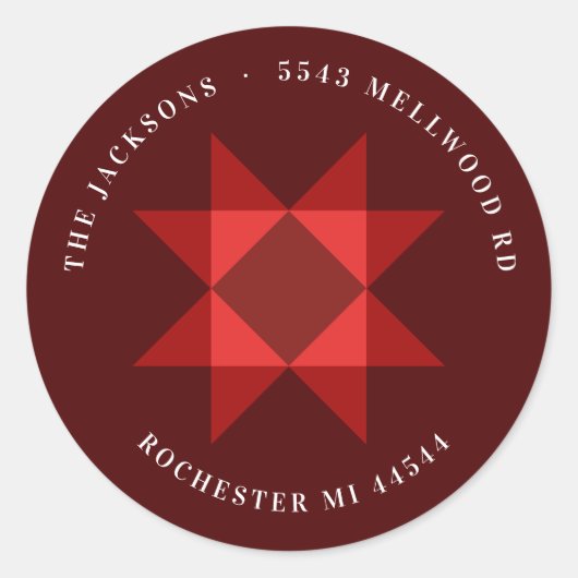 Red Nordic Star Kerstretouradres Ronde Sticker (Voorkant)