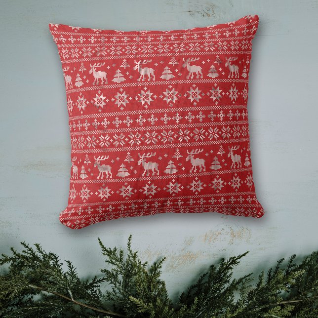Red Nordic Style Moose Pattern Kerstmis Kussen (Creator heeft geüpload)