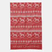 Red Nordic Style Rocking Horse Pattern kerst Theedoek (Verticaal)