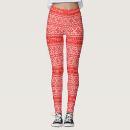 Red Nordic Sweater Snowflakes Patroon kerst Leggings