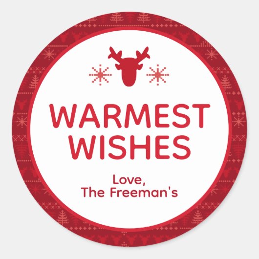Red Nordic Sweater Warmest Wishes Holiday Sticker (Voorkant)