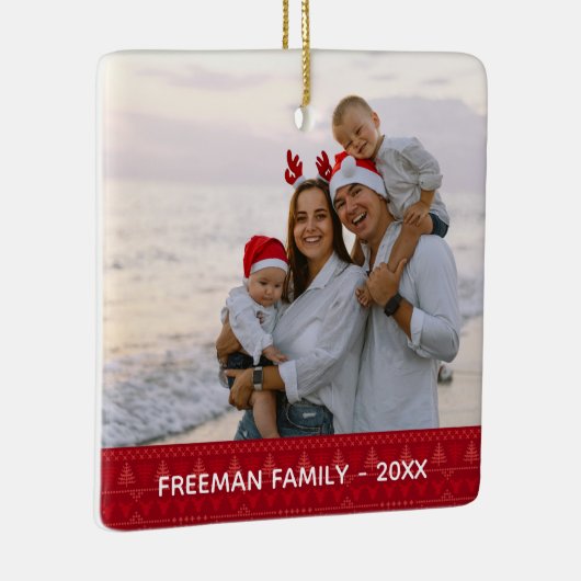 Red Nordic Two Photo Christmas Family Ornament (Rechts)