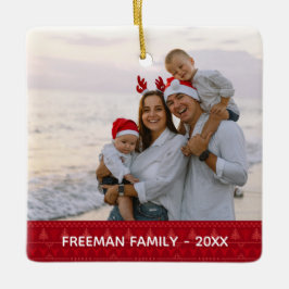 Red Nordic Two Photo Christmas Family Ornament