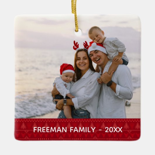 Red Nordic Two Photo Christmas Family Ornament (Voorkant)
