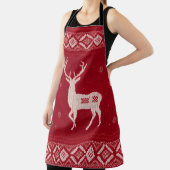Red Norwegian Knit with Deer, Apron Schort (Insitu)