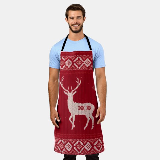 Red Norwegian Knit with Deer, Apron Schort (Gedragen)
