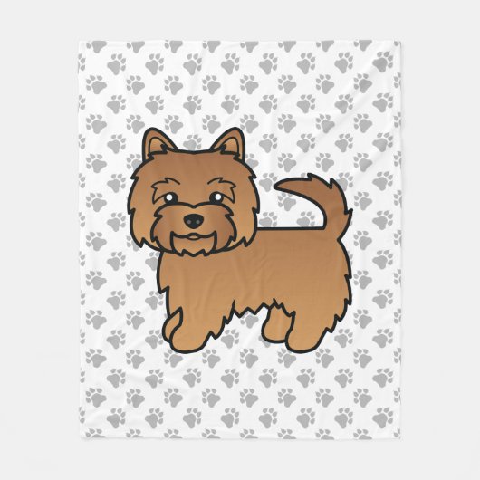 Red Norwich Terrier Cartoon Dog & Paws Fleece Deken (Voorkant)