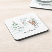 Red Nose Deer in de Snowy Wood Holiday Bier Onderzetter (Linkerzijde)