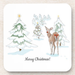 Red Nose Deer in de Snowy Wood Holiday Bier Onderzetter