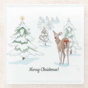 Red Nose Deer in de Snowy Wood Holiday Glazen Onderzetter