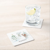 Red Nose Deer in de Snowy Wood Holiday Kartonnen Onderzetters (Insitu)