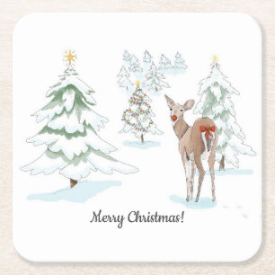 Red Nose Deer in de Snowy Wood Holiday Kartonnen Onderzetters
