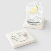 Red Nose Deer in de Snowy Wood Holiday Stenen Onderzetter (Zijkant)