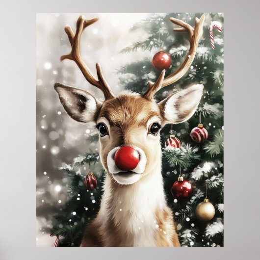 Red Nose Reindeer Christmas Wall Art Poster (Voorkant)