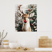 Red Nose Reindeer Christmas Wall Art Poster (Keuken)