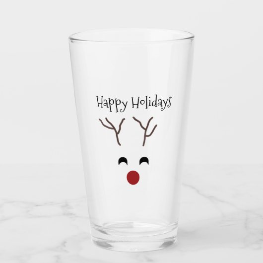 Red Nose Reindeer Face Prettige feestdagen Kerstmi Glas (Voorkant)