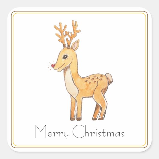 Red Nose Reindeer  Vierkante Sticker (Voorkant)