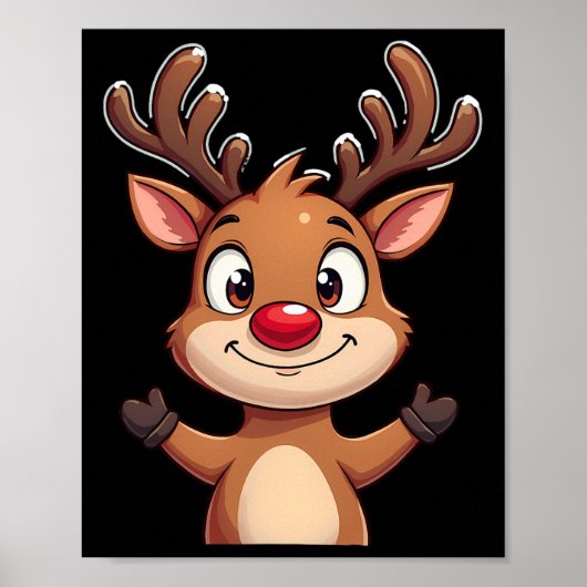 Red Nose Rendier Christmas Schattigee feestelijke Poster (Voorkant)