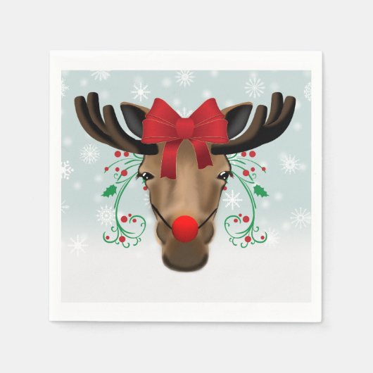 Red Nosed Kerstmis Moose Holiday Humor Servetten (Voorkant)