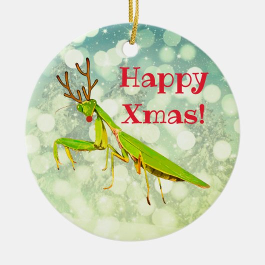Red Nosed Praying Mantis Weird kerst Keramisch Ornament (Voorkant)