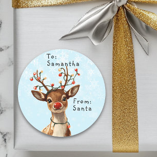 Red Nosed Reindeer Kind Gift Kerst Ronde Sticker