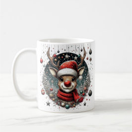 Red-Nosed Reindeer met Santa Hat Art Koffiemok