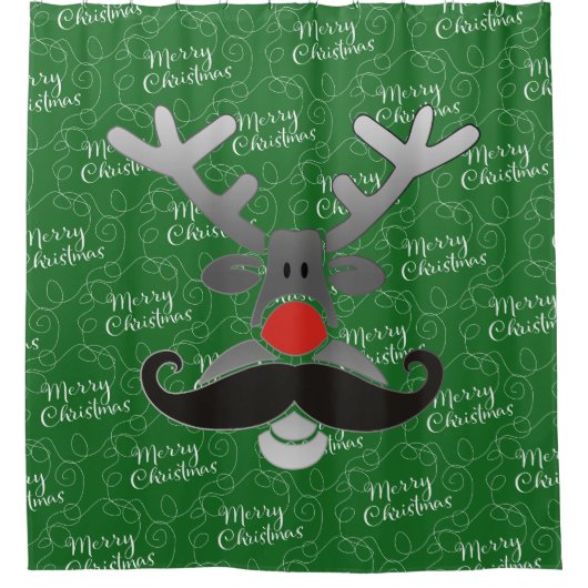 Red Nosed Rudolph met Mustache + jouw idee Douchegordijn (Voorkant)