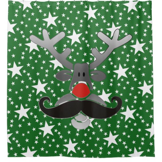 Red Nosed Rudolph met Mustache + jouw idee Douchegordijn (Voorkant)