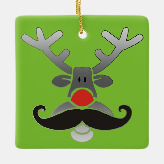 Red Nosed Rudolph met Mustache + jouw idee Keramisch Ornament (Voorkant)