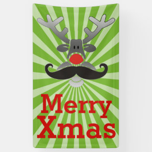 Red Nosed Rudolph met Mustache + jouw idee Spandoek