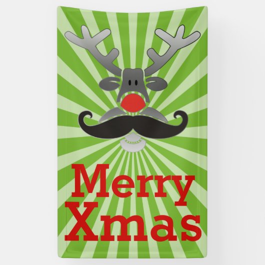 Red Nosed Rudolph met Mustache + jouw idee Spandoek (Verticaal)