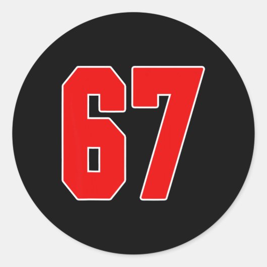 Red Number 67 Jersey Big #67 Uniform Favorite Play Ronde Sticker (Voorkant)
