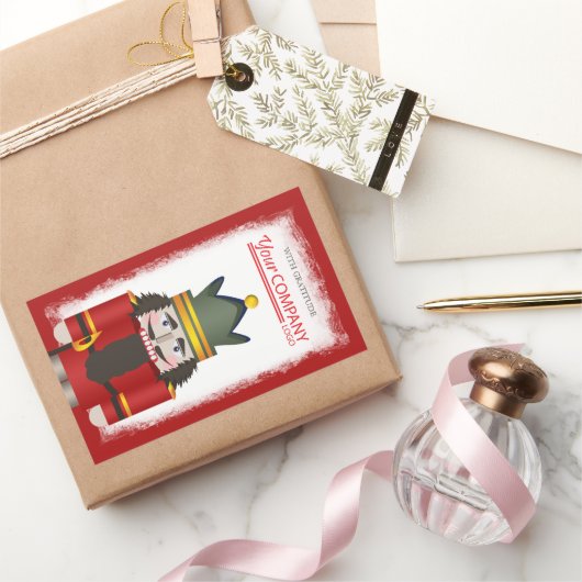 Red Nutcracker Company Logo Christmas Rechthoekige Sticker (Geschenken)