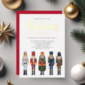 Red Nutcracker kerstfeestfeest Gold Folie Uitnodiging
