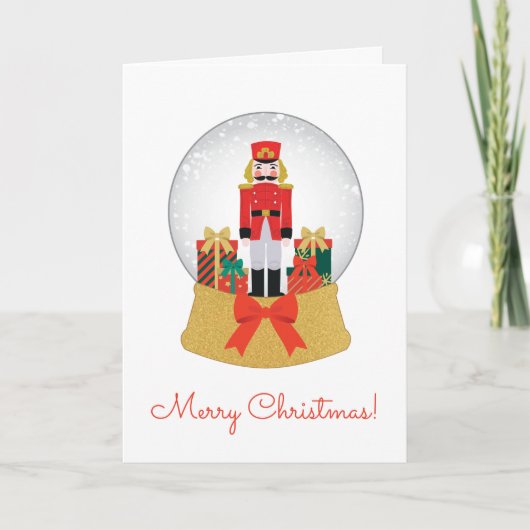 Red Nutcracker Snow Wereldbol Folded Holiday Card Feestdagen Kaart (Voorkant)
