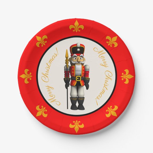 Red Nutcracker Theme Merry kerstpaper Bord (Voorkant)