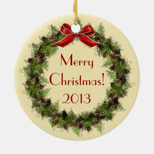 Red Nutcracker Wreath Round Kerstannament Keramisch Ornament (Achterkant)