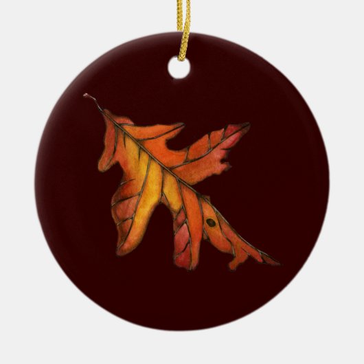 Red Oak Leaf Keramisch Ornament (Voorkant)